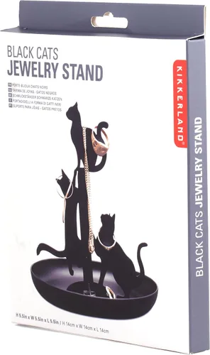 Vista 2 de Kikkerland Black Cats - Organizador de viaje portátil de acero metálico compacto de mano, soporte de almacenamiento para accesorios, para pulseras