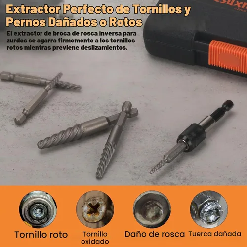 Vista 5 de Juego de extractor de tornillos dañados, extractor de pernos fácil de sacar de 6 piezas para quitar fácilmente pernos rotos, tornillos pelados