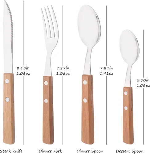 Vista 5 de Juego de 8 cucharas de espresso, juego de cubiertos de acero inoxidable 304 con mango de madera, cucharas pequeñas para postre, té, aperitivo, café