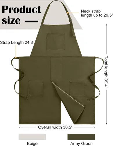 Vista 6 de 2 delantales de cerámica ajustables con pierna dividida, delantal de cerámica con 3 bolsillos, para mujeres y hombres, rueda de cerámica para beige