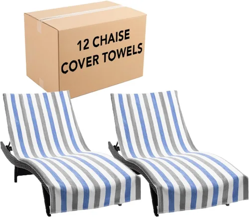 Vista 12 de Arkwright Cabo Funda para Tumbona - Paquete de 2 - Toalla de cabaña de algodón suave a rayas con soporte para bolsillo para silla de playa/piscina