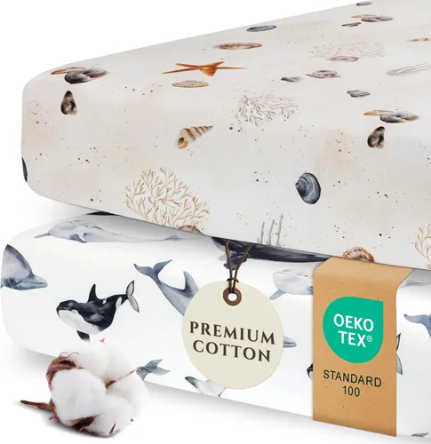 Vista 11 de Pobibaby Paquete de 2 sábanas bajeras para cuna para niñas, juego de sábanas de mezcla de algodón de primera calidad, suaves y transpirables