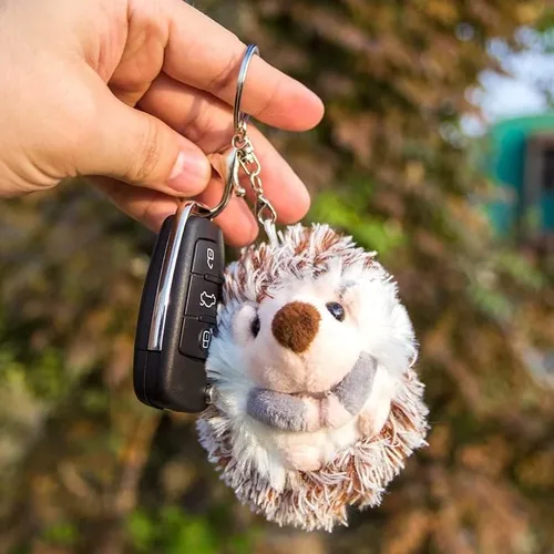 Vista 6 de UR Sunshine Llavero creativo divertido de Kawai pequeño erizo marrón para niños y niñas llavero de peluche suave con diseño de erizo mochila