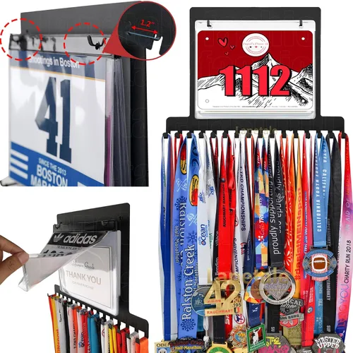 Vista 13 de Colgador de medallas para carreras, exhibición de medallas de maratón y colgador de medallas para corredores, exhibición de medallas con dorsal