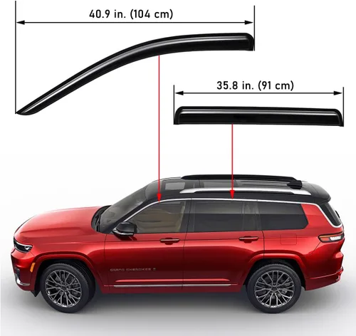 Vista 3 de Lightronic Visera de ventana de ventilación automática de montaje exterior extraduradera, se adapta a Jeep Grand Cherokee L 2021-2026 (7 asientos)