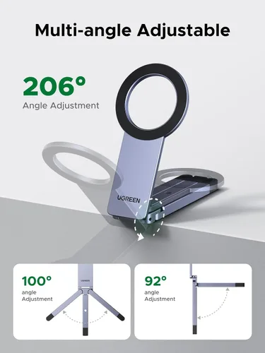 Vista 9 de UGREEN Soporte magnético ajustable para teléfono Magsafe Trípode giratorio de 360° para puerto de tornillo de 1/4 pulgadas, compatible con iPhone 17