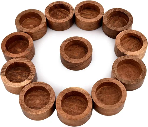 Vista 2 de NIRMAN Portavelas de Madera de Acacia para Velas de Té para Bodas, Fiestas, Cumpleaños, Vacaciones, Decoración del Hogar (2.25" x 2.25" x 1")