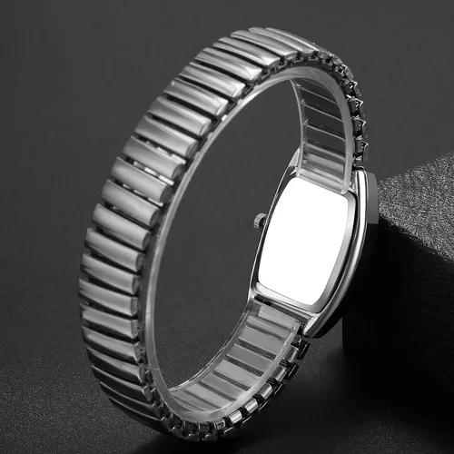 Vista 5 de Lancardo Reloj de pulsera con correa elástica para parejas, esfera de números grandes, correa elástica, rectangular, fácil de leer