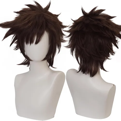 Vista 35 de Peluca de cosplay de pelo corto rizado negro para adultos, pelucas de Halloween para mujeres y hombres