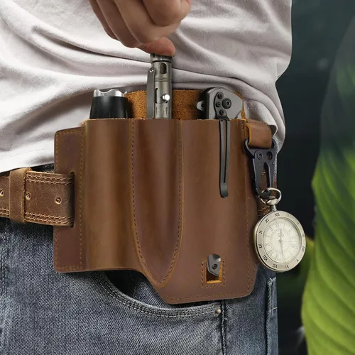 Vista 6 de Jack&Chris Funda multiherramienta EDC de cuero para cinturón, organizador de cinturón EDC para herramientas Leatherman, organizador de bolsillo EDC