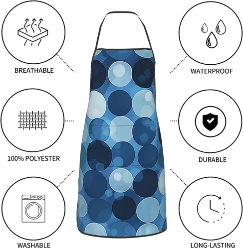 Vista 6 de Patrón de lunares azules – Delantal impermeable, con 2 bolsillos para hombres y mujeres, para cocina, cocina, jardinería, pintura, hornear