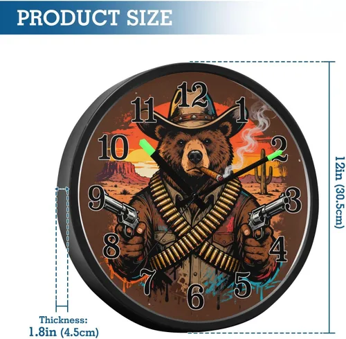 Vista 3 de Silent Non-Ticking Battery Operated Clock Luminous Voice-Activated Clocks Sunset Cowboy Beer Retro 12 Inch for Office, Home, Bathroom, Kitchen