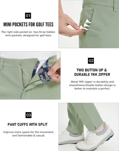 Vista 4 de Lesmart Pantalones de golf para hombre, elásticos, ajustados, ligeros, transpirables, de ajuste seco, con bolsillos