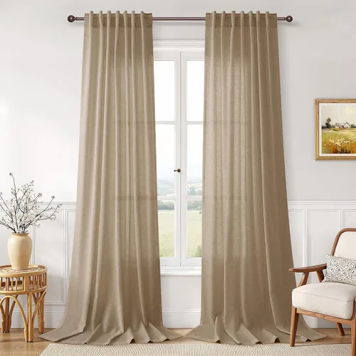 Vista 100 de Joywell - Cortinas de lino de 96 pulgadas de largo para sala de estar Natural