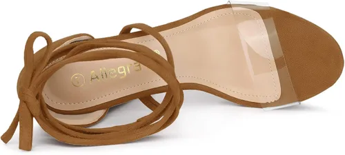 Vista 5 de Allegra K Sandalias de tacón grueso transparentes con cordones para mujer, Transparente