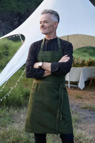 Vista 5 de Delantales de chef para hombres y mujeres con bolsillos grandes, delantal de lona, impermeable, profesional, con 2 bolsillos, 4251 GB