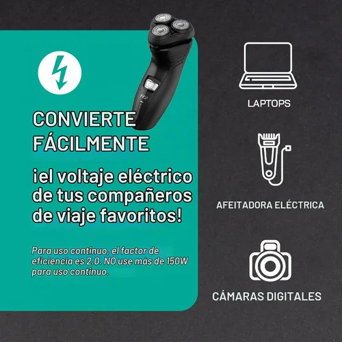 Vista 4 de LiteFuze, convertor de voltaje alto/bajo para viaje. cable EU