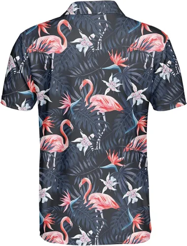 Vista 2 de Kinata Camisas polo hawaianas para hombre, camisa de palmera para hombre, divertidas camisas de golf para hombres, camisas de golf locas, camisa