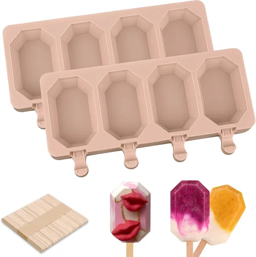 Vista 16 de WMKGG Juego de moldes de silicona para paletas, 2 piezas de moldes para helado con 50 palitos de madera para pastelitos, paletas de hielo, Azul