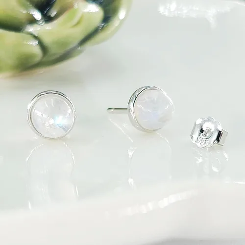 Vista 105 de Pendientes naturales de 0.236 in con chapado en oro blanco sobre plata de ley, bisel cabujón de piedras preciosas regalo de joyería para ella