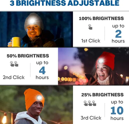 Vista 8 de Bosttor Gorro Bluetooth con luz, gorro para faros delanteros con auriculares y micrófono de altavoz integrado, regalos para hombres, mujeres