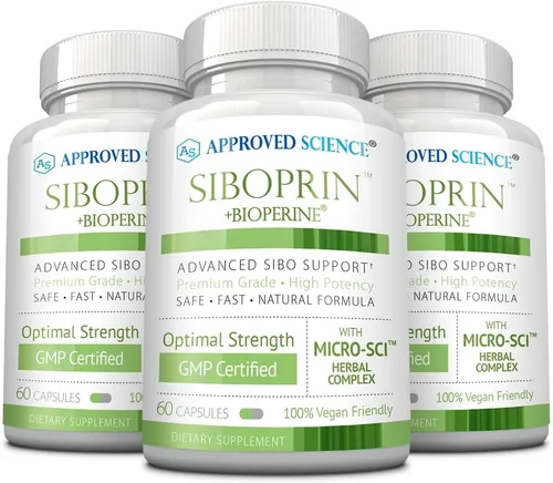 Vista 10 de Approved Science Siboprin - 60 cápsulas - Apoya el equilibrio intestinal, alivia la irritación intestinal, ayuda con calambres e hinchazón - Ácido