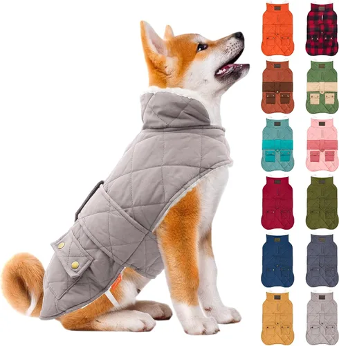 Vista 10 de KYEESE - Abrigo para perro suave, suéter para mascotas para clima frío, chaqueta impermeable para perros con forro de felpa, abrigo cálido