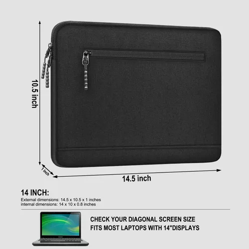 Vista 3 de Funda para laptop de 14 pulgadas, a prueba de golpes, funda protectora para computadora con bolsillo frontal, resistente al agua, duradera, bolsa