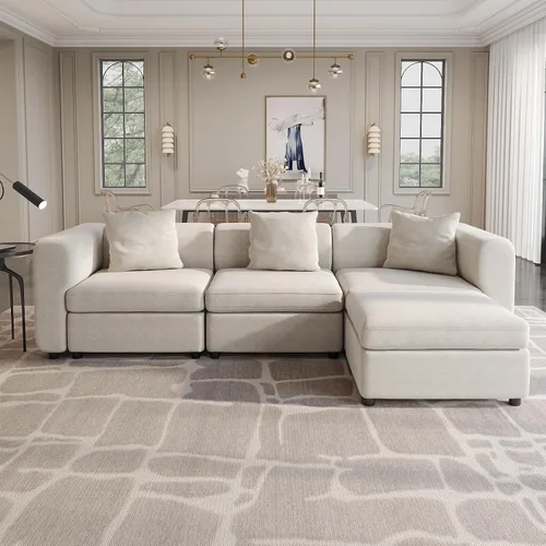 Vista 18 de Guyii Sofá Seccional de Terciopelo, Sofá Loveseat Moderno de Gran Tamaño con 2 Almohadas, Sofá Convertible de 81.88 pulgadas de Largo con Cojines