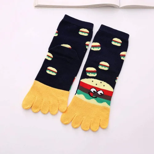 Vista 4 de Calcetines de algodón para mujer, calcetines de cinco dedos, coloridos y divertidos, calcetines casuales para mujer