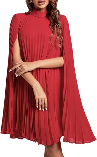Vista 24 de Rooscier Vestido midi de fiesta plisado con cuello alto falso y espalda abierta para mujer