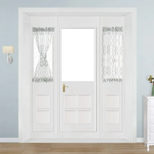 Vista 20 de NAPEARL Cortinas para puerta francesa, patrones geométricos, luz lateral para puerta delantera, lino sintético semitransparente con bolsillo Beige