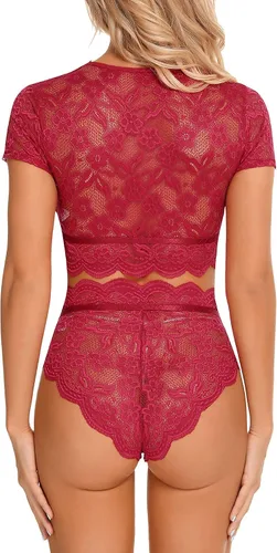 Vista 4 de RSLOVE Conjunto de lencería sexy para mujer brasier y bragas de encaje de dos piezas