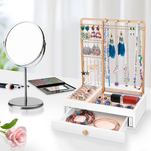 Vista 7 de Teamkio Árbol de joyería con caja de almacenamiento blanca grande organizador de joyas de mesa árbol de exhibición para collares anillos pulseras