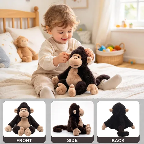 Vista 3 de Peluche de chimpancé de 14 pulgadas, peluche suave de animales de la selva Chimpancé - Marrón