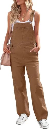 Vista 9 de luvamia Overol de mezclilla para mujer, ajuste holgado, con pechera, recto, pierna ancha, elásticos, pantalones de mezclilla a la moda A1 Puerto