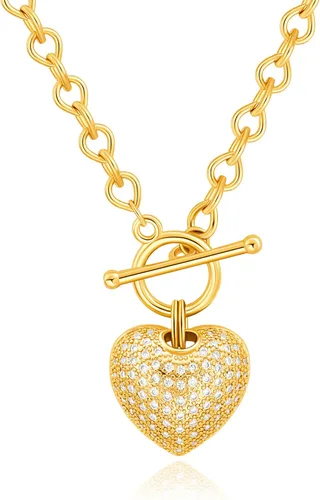 Vista 12 de Aobei Pearl Collar chapado en oro de 18 quilates con dije de cruz de corazón, corazón, estrella, león, mal de ojo, amor, medallón, clip de papel