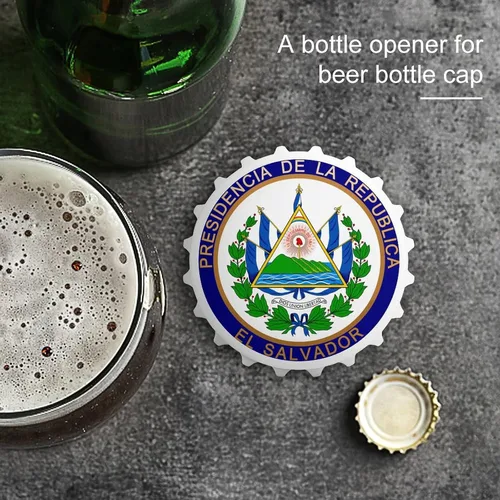Vista 3 de Seal of The President of El Salvador - Abridor magnético de botellas de cerveza, imanes para nevera, decoración redonda y fuerte, se adhiere al