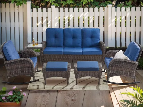 Vista 20 de HUMMUH Juego de 2 sillas de mimbre para exteriores, sillas de comedor con respaldo alto y asiento profundo para jardín, porche, patio trasero