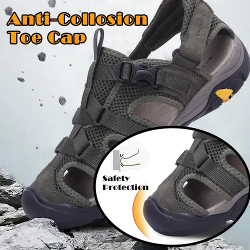 Vista 3 de MGGMOKAY Sandalias de cuero para hombre con punta cerrada para senderismo, caminar, agua, playa, atlético, al aire libre, pescador