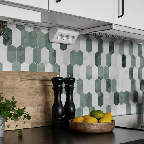 Vista 8 de The Tiles Plaza Protector Contra Salpicaduras de 10 Hojas para Despegar y Pegar, 12" x 11.5" Azulejo Autoadhesivo de Pared Hexagonal Largo