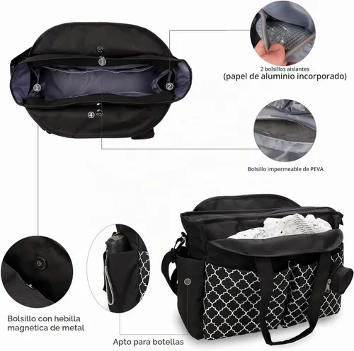 Vista 2 de Bolsa de pañales grande para bebé cambiador para mamá con cambiador Shoulder Straps Hooks Large Capacity Durable Splash-Proof for Moms Travel