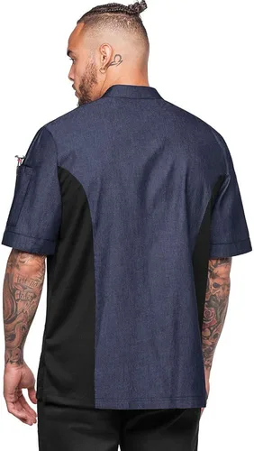 Vista 2 de Chambray - Abrigo de chef para hombre con paneles laterales de malla XS-3X 3