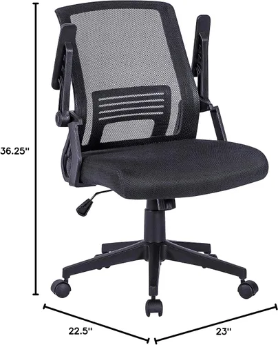 Vista 11 de Techni Mobili, Silla ergonómica negra de malla de oficina Mid-back office chair, lumbar support, breathable mesh back, height adjustable, flip-up