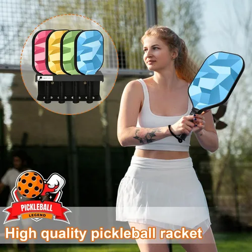Vista 7 de Soporte para raquetas de pickleball con capacidad para 4/12 palas de pickleball con etiqueta para rastrear a los jugadores siguientes, soportes