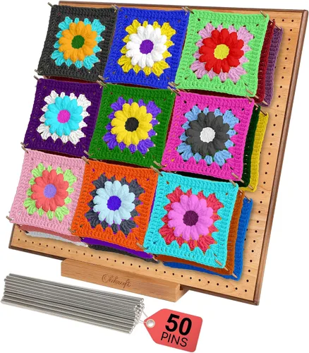 Vista 11 de Olikraft Tabla de bloqueo de ganchillo de 9.5 pulgadas con clavijas, 15 pines, tablas de bloqueo cuadradas de abuela para proyectos de ganchillo
