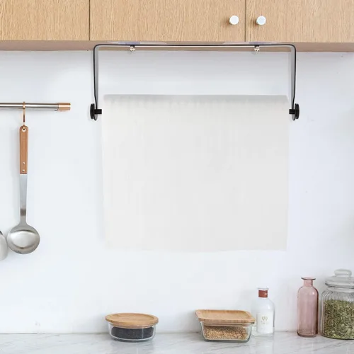 Vista 2 de PHUNAYA Soporte de pared para toallas de papel para debajo del gabinete, para cocina del hogar, acero inoxidable para rollos grandes, color negro