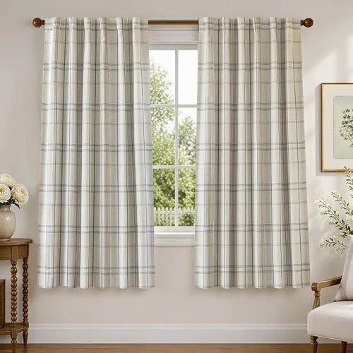 Vista 29 de DriftAway Cortinas de felpilla de lino a cuadros 100% opacas de 96 pulgadas Beige
