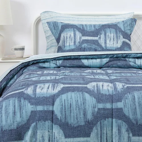 Vista 17 de Amazon Basics - Juego de edredón Twin/Twin XL con sábanas, juego de ropa de cama de 5 piezas, microfibra ligera azul Calvin a rayas, en una bolsa