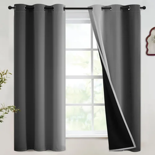Vista 222 de SimpleHome Cortinas degradadas degradadas para oscurecer la habitación de 36 pulgadas de largo para dormitorio, con ojales y bloqueo de luz Negro